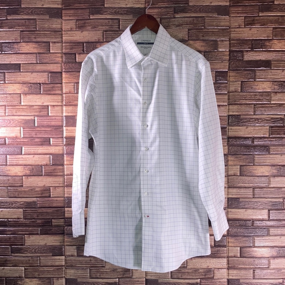EUC Mens Cremieux Slim Fit White & Blue Prima Cotton Button Down Size 16/34